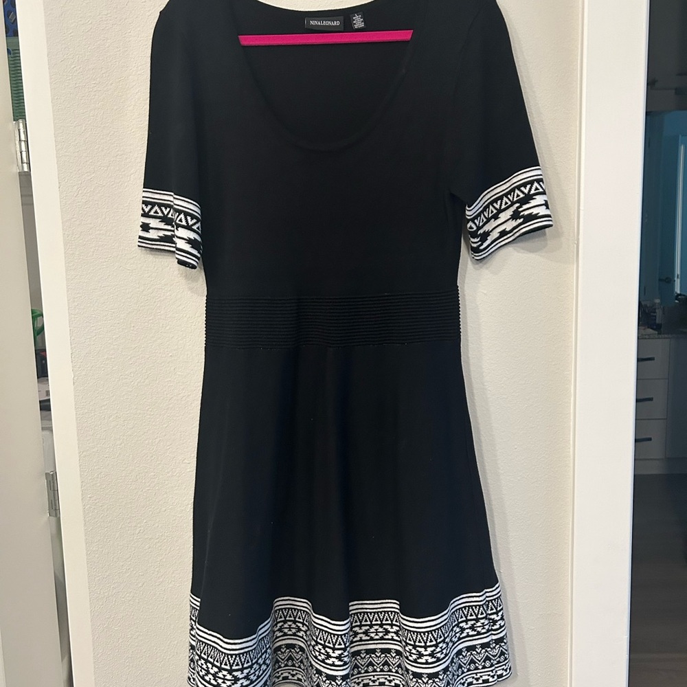 Nina Leonard Black and White Fit and Flare Mini Dress